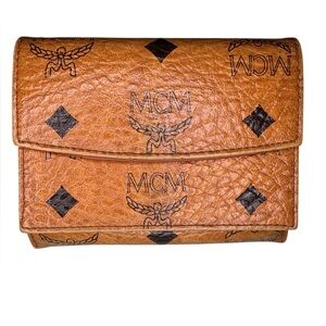 MCM Cognac Visetos Trifold Wallet